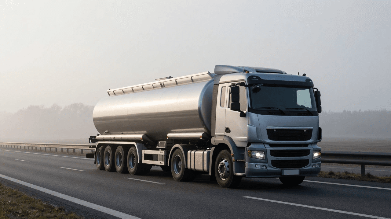 Kraftstoff-Tankfahrzeug im industriellen Einsatz.
